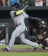 Adeiny Hechavarria hit a game-tying home run in Game 1 Adeiny Hechavarria 2017.jpg