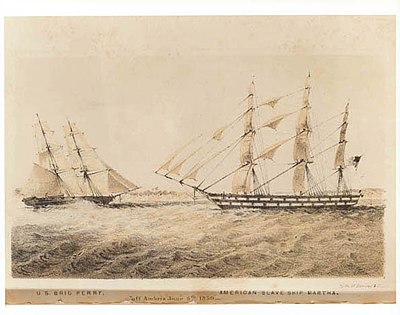 Foote's USS Perry confronting the slave ship Marta of Ambriz on June 6, 1850