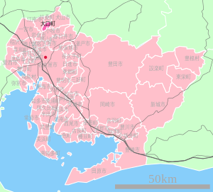 Lage Ōguchis in der Präfektur