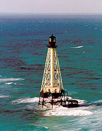 Alligator Reef Lighthouse, east of Indian Key. Completed on November 25, 1873, it became automated in 1963 Alligator-reef-lh.JPG