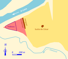 Plan en couleurs d'un site antique avec quelques repères topographiques.