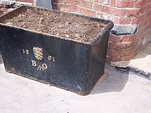 Ammunition box or coal container dated 1831, displaying Board of Ordnance coat of arms, initials and broad arrow Ammunition Box - Spit Sand Fort - geograph.org.uk - 1391115.jpg