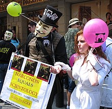As a Scientology front group, Narconon has attracted protests from anti-Scientology campaigners. Anti-Narconon protesters in New York City, 16 August 2008.jpg