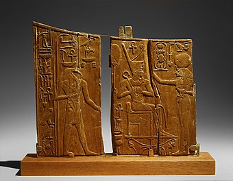 Arm panel from a ceremonial chair of Thutmose IV; 1400–1390 BC; wood (ficus sycomorus?); height: 25.1 cm; Metropolitan Museum of Art (New York City)