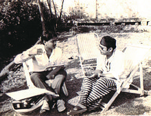 Arnab Jan Deka with Dr Bhupen Hazarika narrating a film script (1986).jpg