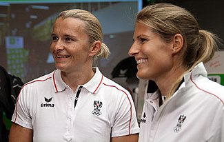 Viktoria Schwarz and Yvonne Schuring at the hand-out of the official attire for the 2012 Summer Olympics Austrian Olympic Team 2012 a Viktoria Schwarz, Yvonne Schuring 02.jpg
