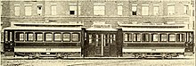 BERy articulated streetcar no. 2 in 1913. The Boston Elevated Railway was the world's first street railway system to use articulated streetcars. BERy Articulated number 2 side view, 1913.jpg