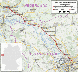 Az Oberhausen–Arnhem-vasútvonal útvonala