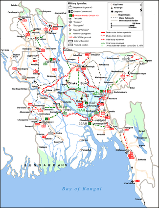 Militaire kaart van Bangladesh vanaf november 1971