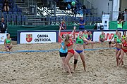 Deutsch: Beachhandball Europameisterschaften 2019 (Beach handball Euro); Tag 4: 5. Juli 2019 – Frauen, Viertelfinale, Kroatien-Ukraine 2:0 (21:20, 21:18) English: Beach handball Euro; Day 4: 5 July 2019 – Quarter Final Women – Croatia-Ukraine 2:0 (21:20, 21:18)