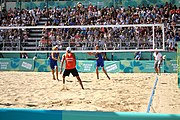 Deutsch: Beachvolleyball bei den Olympischen Jugendspielen 2018; Tag 11, 17. Oktober 2018; Jungen,Finale – Niederlande (Matthew Immers/Yorick de Groot)-Schweden (David Åhman/Jonatan Hellvig) 0:2 (20–22/15–21) English: Beach volleyball at the 2018 Summer Youth Olympics at 17 October 2018 – Final – Netherlands (Matthew Immers/Yorick de Groot)-Sweden (David Åhman/Jonatan Hellvig) 0:2 (20–22/15–21)