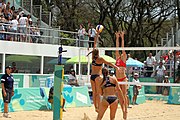 Deutsch: Beachvolleyball bei den Olympischen Jugendspielen 2018; Tag 11, 17. Oktober 2018; Mädchen, Finale – Italien (Claudia Scampoli & Nicol Bertozzi)- Russland (Maria Woronina & Maria Botscharow) 0:2 (19–21/19–21) English: Beach volleyball at the 2018 Summer Youth Olympics at 17 October 2018 – Girls Final – Italy (Claudia Scampoli & Nicol Bertozzi) - Russia (Maria Voronina & Maria Bocharova) 0:2 (19–21/19–21)