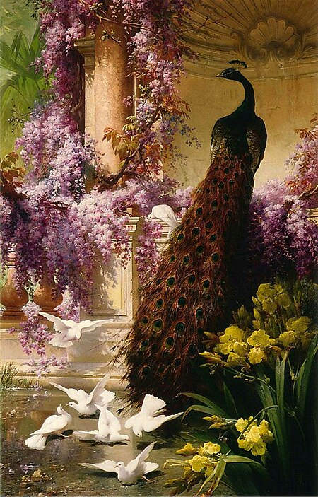 Tập_tin:Bidau,_Eugene_-_A_Peacock_and_Doves_in_a_Garden_-_1888.jpg