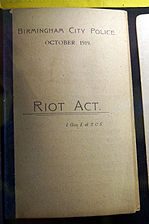 Birmingham City Police copy of Riot Act - cover