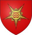 The canting arms of Fontenay-le-Fleury, France, displays a fountain in gold and red and fleurs-de-lis