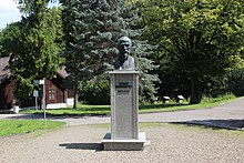 Ignacy Lukasiewicz Monument in Bobrka, where he established the world's first oil field in 1854. Bobrka Ignacy Lukasiewicz Monument 2018 P02.jpg