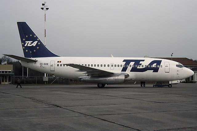 Boeing 737-229 of Trans European Airways at the airport in 1988