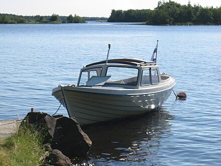 Moored Larsmo-made motorboat