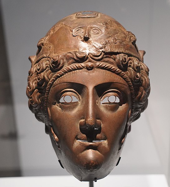 A 2nd-century bronze parade mask from a Roman tomb at Nola (British Museum)