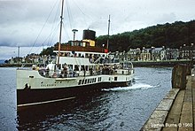 PS Caledonia in 1960, in CSP yellow and black funnel livery Caledonia - geograph.org.uk - 1800546.jpg