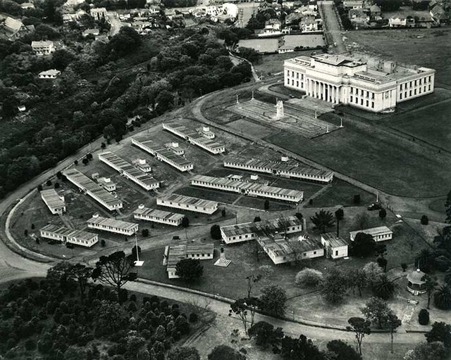 View of Camp Hale in 1943, one of two camps erected in Auckland Domain for US troops in World War II.