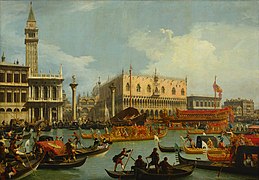 Canaletto - Bucentaur's return to the pier by the Palazzo Ducale - Google Art Project
