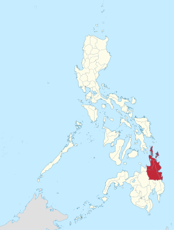 แผนที่ของประเทศฟิลิปปินส์แสดงที่ตั้งของเขตคารากา