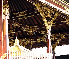 Interior with gilded columns capital, beam, and ceiling decoration on Pura Penataran Agung in Besakih Ceiling Decoration on Pura Penataran Agung in Besakih, 1572.jpg