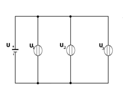 Schéma d'un circuit en dérivation avec tension U