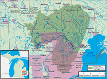 Een kaart van de Clinton-rivier en zijn stroomgebied