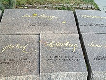 Each memorial stone includes the delegate's signature, name, occupation, and place of residence. CloseUpConstitutionNames.JPG