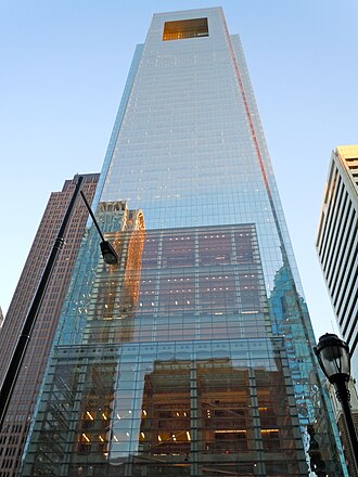 Comcast Center in Center City, headquarters of the nation's largest multinational telecommunications conglomerate and the city's second tallest building Comcast Philly.JPG