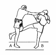 Absorción de una patada baja (low kick) asociada a una contra en directo buceando