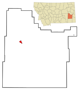 Custer County Montana Incorporated and Unincorporated areas Miles City Highlighted.svg