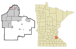 Location of the city of Mendota within Dakota County, Minnesota