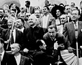 David Dubinsky, Nelson Rockefeller, and Robert Wagner watch the 1959 Labor Day parade.jpg