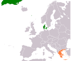 Map indicating locations of Denmark and Greece