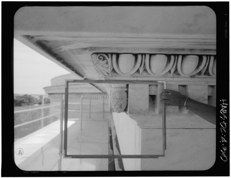 File:Detail of cornice at northeast corner. Dana Lockett, photographer; 3 June 1994. - Jefferson Memorial, East Potomac Park, Washington, District of Columbia, DC HABS DC,WASH,453-39.tif