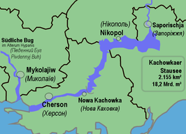Kaart van het Kachovka-stuwmeer