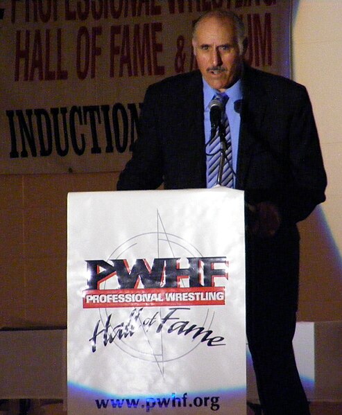 DeNucci speaks at the Professional Wrestling Hall of Fame ceremony in 2012