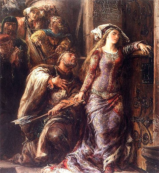 Dymitr of Goraj by Jan Matejko depicts Jadwiga trying to break the castle gate to join William