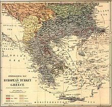 Pro-Greek ethnic map of the Balkans by Ioannis Gennadius, published by the English cartographer E. Stanford in 1877. Edward Stanford 1877.jpg