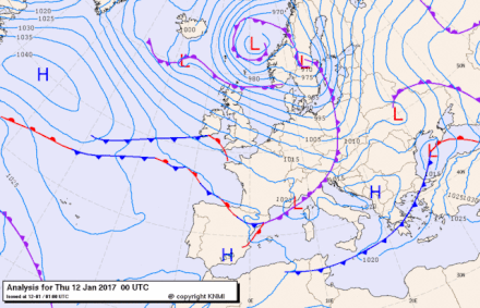 Synoptic chart of development of Egon, south of Ireland and path over France and Germany.