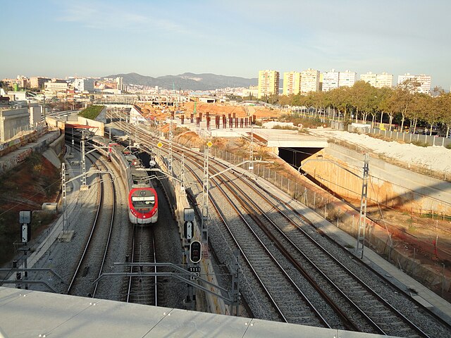 Overview of the station's construction site from the Bac de Roda Bridge, to the south of the future station, looking north, in 2012.