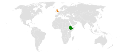 Map indicating locations of Ethiopia and UK