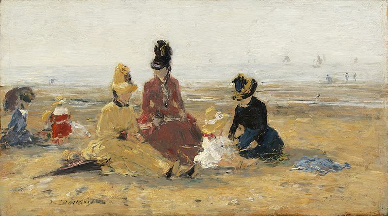 File:Eugène Boudin (1824 - 1898), On the Beach, Trouville, 1887, oil on wood. National Gallery of Art, Washington.jpg