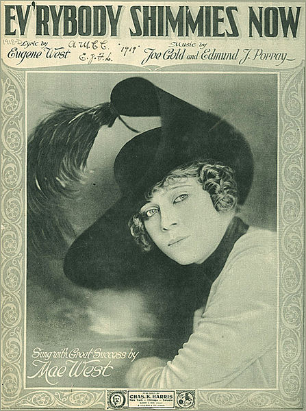 "Ev'rybody Shimmies Now" sheet music cover with portrait, 1918