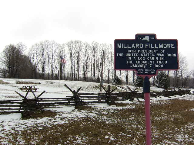Historical marker at the site of Fillmore's birth in Cayuga County, New York
