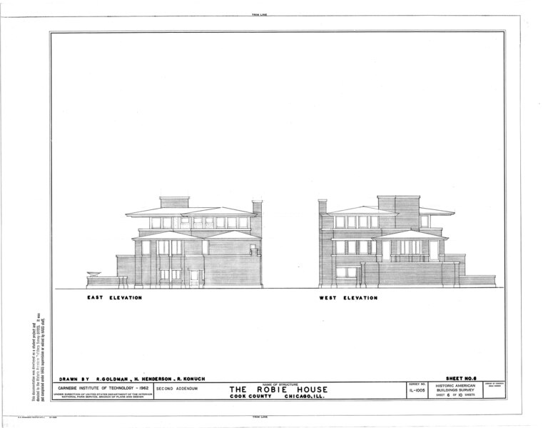 File:Frederick C. Robie House, 5757 Woodlawn Avenue, Chicago, Cook County, IL HABS ILL,16-CHIG,33- (sheet 6 of 10).tif