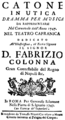 English: Gaetano Latilla - Catone in Utica - title page of the libretto, Rome 1747